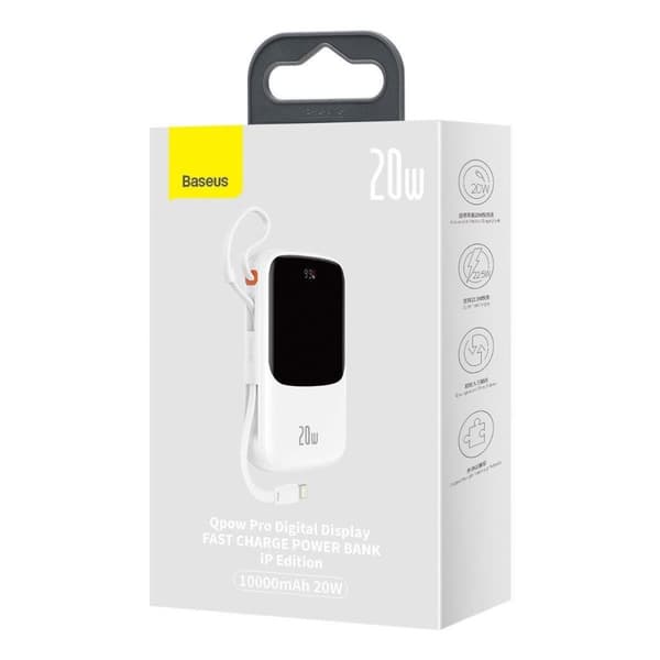 Powerbank med hurtig opladning 10000mAh 20W QC-PD-SCP-FCP kabel Iphone Lynhvid