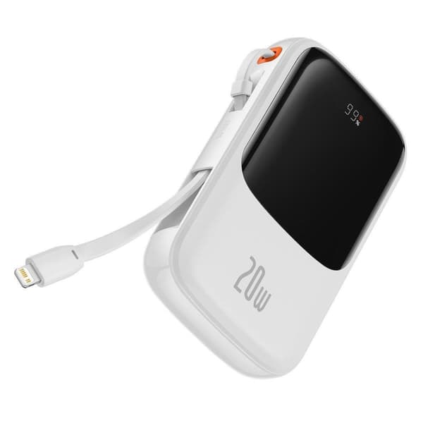 Powerbank med hurtig opladning 10000mAh 20W QC-PD-SCP-FCP kabel Iphone Lynhvid