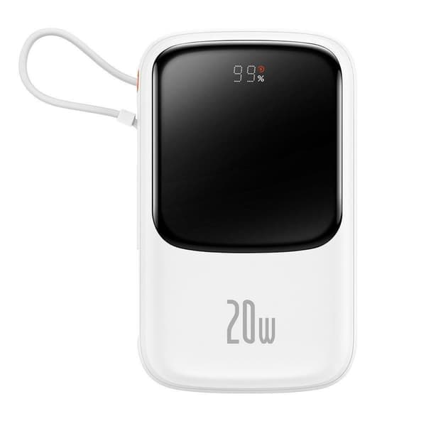 Powerbank med hurtig opladning 10000mAh 20W QC-PD-SCP-FCP kabel Iphone Lynhvid