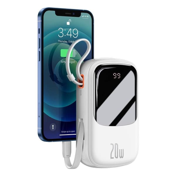 Powerbank med snabbladdning 20000mAh 20W QC-PD-SCP-FCP-kabel Iphone Blixtvit