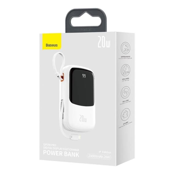 Powerbank med snabbladdning 20000mAh 20W QC-PD-SCP-FCP-kabel Iphone Blixtvit