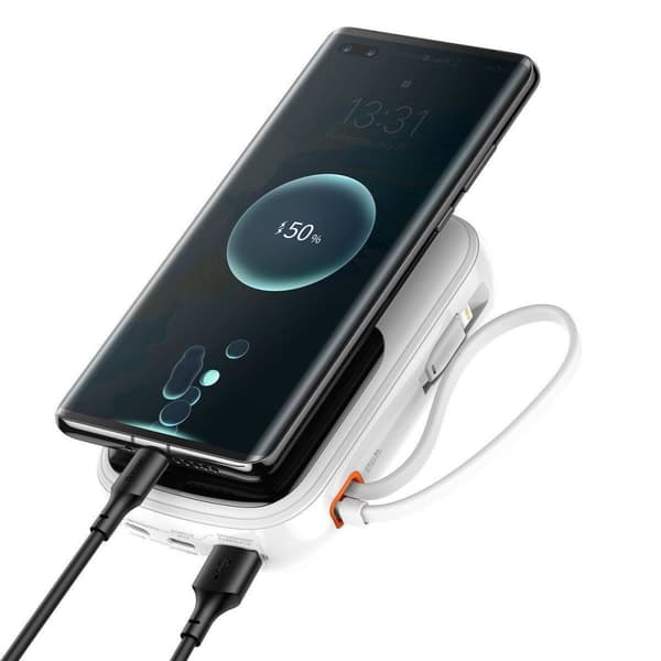 Powerbank med snabbladdning 20000mAh 20W QC-PD-SCP-FCP-kabel Iphone Blixtvit