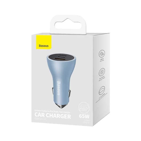 PRO USB-A + 2x USB-C 65W QC4.0 autolaturi - sininen