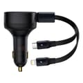 Miniatyrbild 1 av 6: 2in1 USB-C + iPhone Lightning billaddare, indragbar kabel, 75cm, 30W - svart