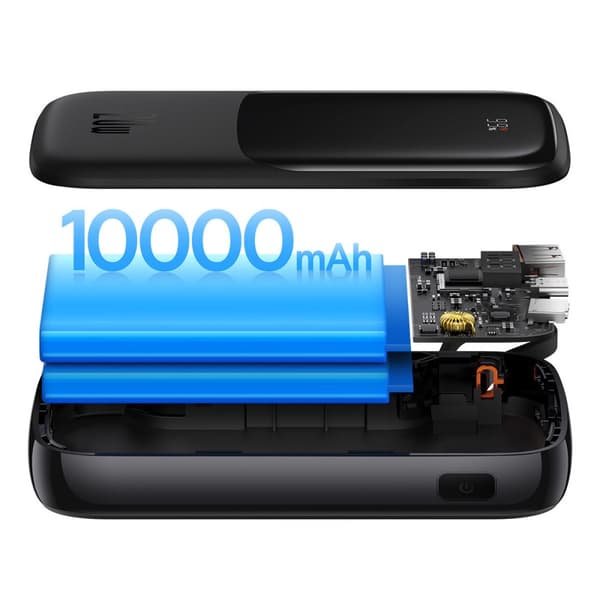 Powerbank 10000mAh USB USB-C iPhone Lightning + USB-C kabel - sort