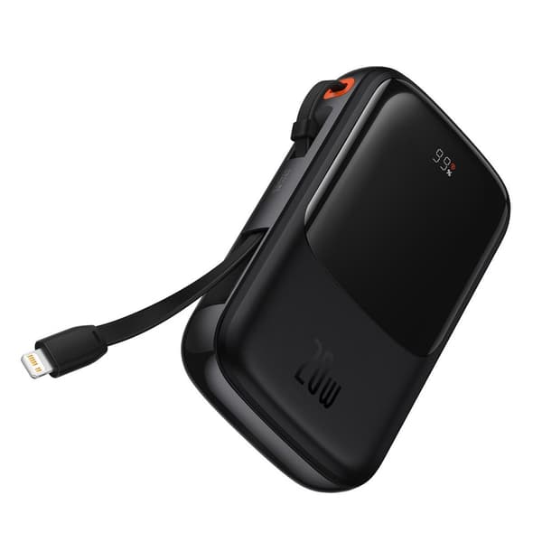 Powerbank 10000mAh USB USB-C iPhone Lightning + USB-C kabel - sort Sort