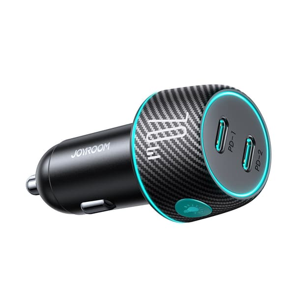 Dobbelt biloplader 2x USB-C 70W med LED-baggrundsbelysning JR-CCN02 - sort