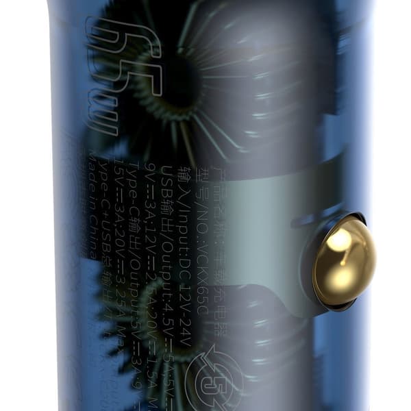 USB + USB-C 65W Quick Charge -autolaturi läpinäkyvällä LCD-näytöllä