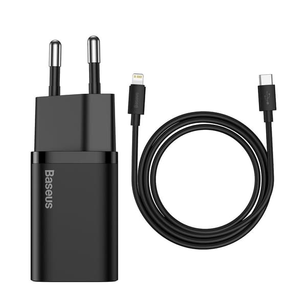 Hurtig oplader til iPhone Super Si 1C 20W Strømforsyning + USB-C - Lightning kabel 1m sort Sort
