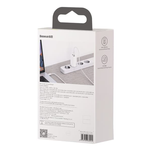 GaN2 Pro USB snabbladdare USB-C QC PD 65W vit
