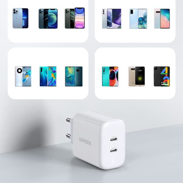 2x USB-C 40W Power Delivery telefonladdare, vit