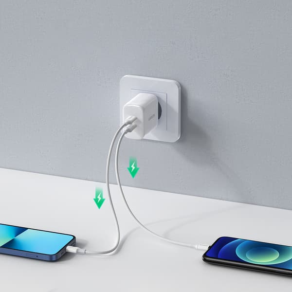 2x USB-C 40W Power Delivery telefonladdare, vit