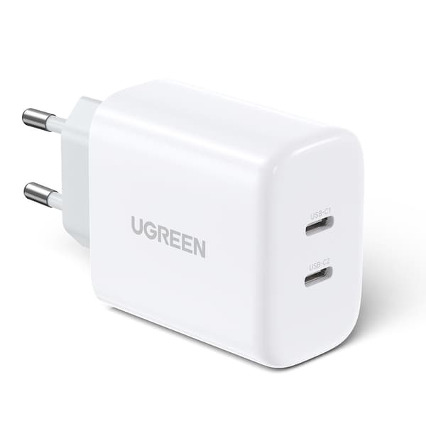 2x USB-C 40W Power Delivery telefonladdare, vit