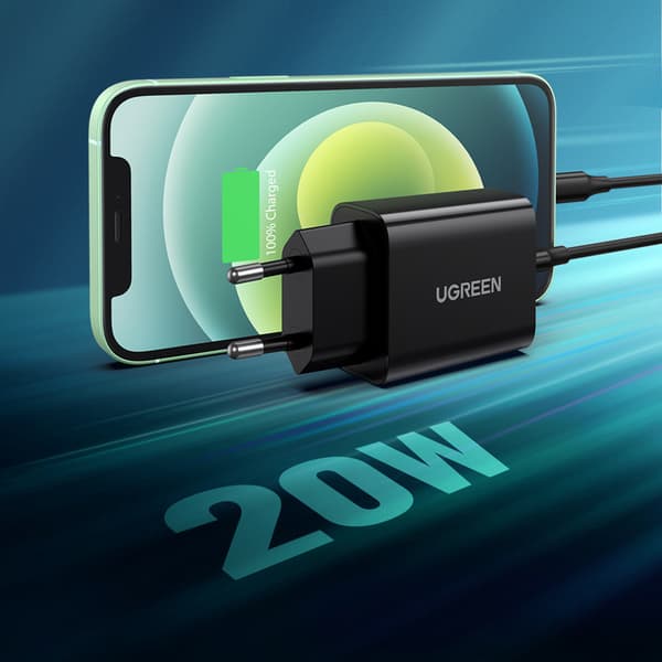 USB-C 20W Power Delivery telefonoplader, sort