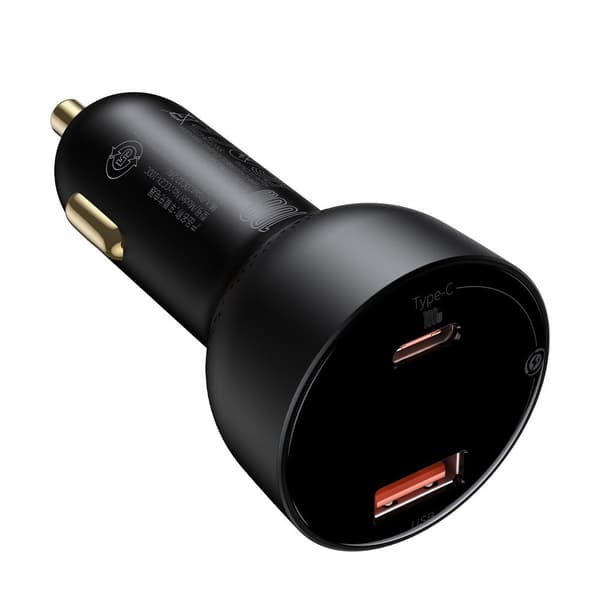 Superme USB hurtig biloplader USB-C PPS QC PD + 1m sort kabel
