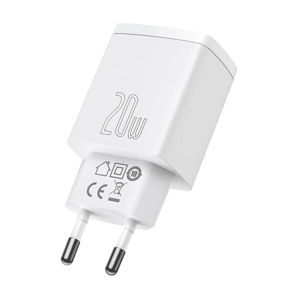 Kompakt USB-hurtigoplader USB-C 20W 3A PD QC 3.0 hvid