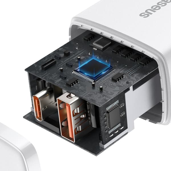 Kompakt USB-hurtigoplader USB-C 20W 3A PD QC 3.0 hvid