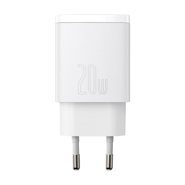Kompakt USB-hurtigoplader USB-C 20W 3A PD QC 3.0 hvid