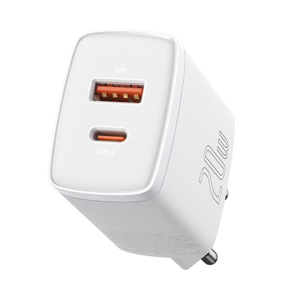 Kompakt USB-hurtigoplader USB-C 20W 3A PD QC 3.0 hvid Hvid
