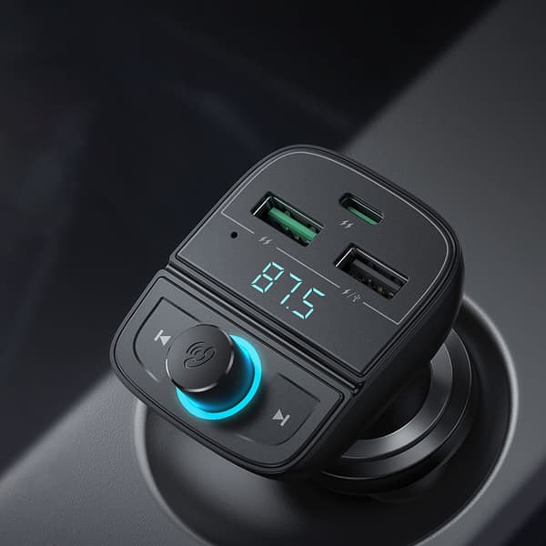 FM MP3-sändare Bluetooth 5.0 billaddare 3x USB TF microSD svart