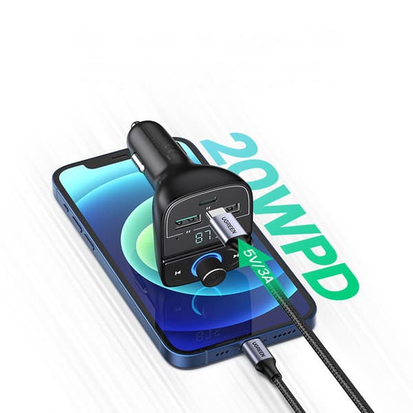 FM MP3-sändare Bluetooth 5.0 billaddare 3x USB TF microSD svart