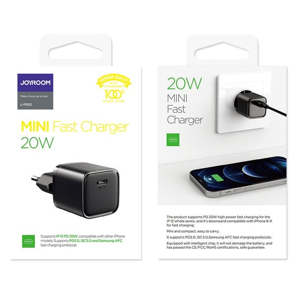 Hurtig USB-C 20W Power Delivery Quick Charge 3.0 AFC oplader, sort