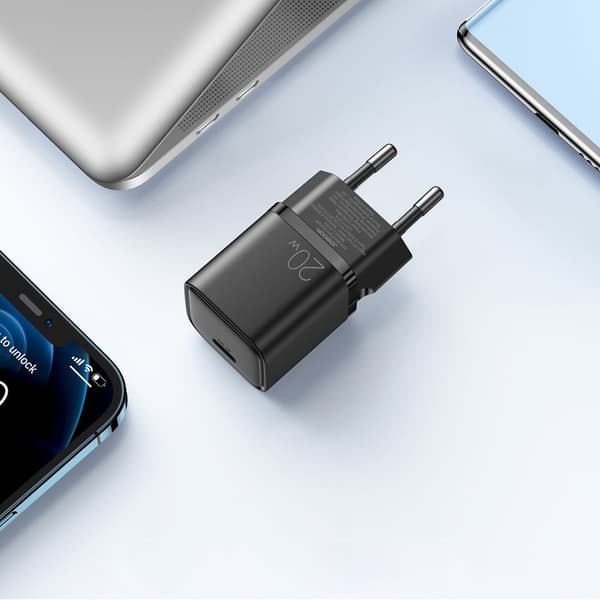 Hurtig USB-C 20W Power Delivery Quick Charge 3.0 AFC oplader, sort