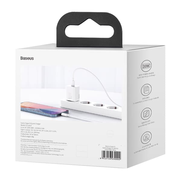 Super Si 1C hurtig telefonoplader USB-C 20W PD hvid