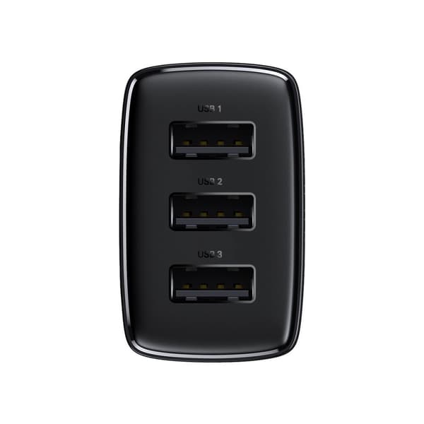 Kompakt 3x USB 17W vægoplader, sort