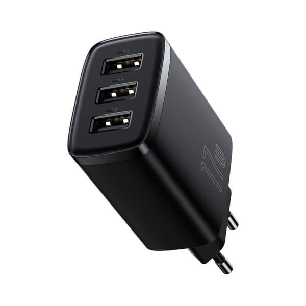Kompakt 3x USB 17W vægoplader, sort