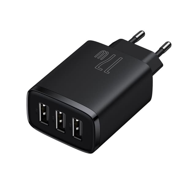 Kompakt 3x USB 17W vægoplader, sort