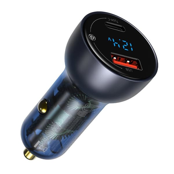 USB-autolaturi USB-C 65W 5A SCP QC PD LCD-näyttö + USB-C-kaapeli harmaa