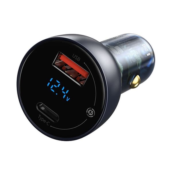 USB-autolaturi USB-C 65W 5A SCP QC PD LCD-näyttö + USB-C-kaapeli harmaa