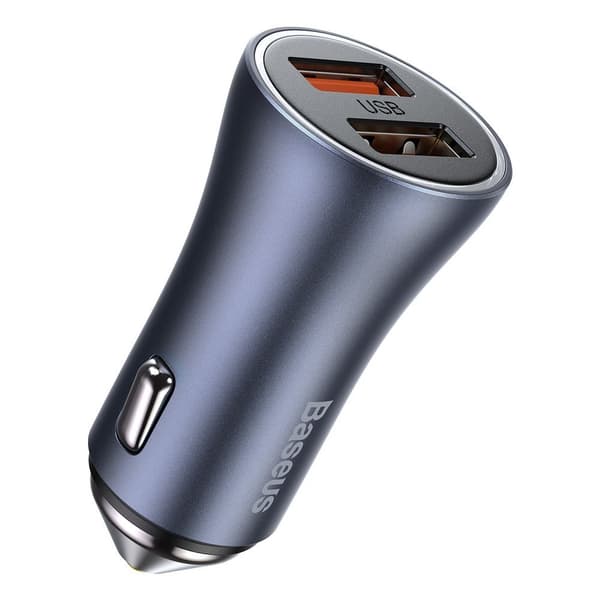 Snabb billaddare 2x USB 40W QC SCP FCP AFC + USB-C kabel grå