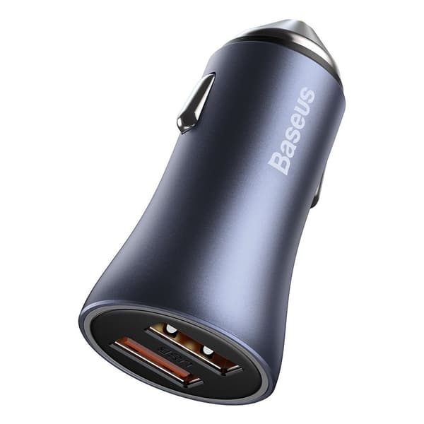 Snabb billaddare 2x USB 40W QC SCP FCP AFC + USB-C kabel grå