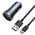 Miniatyrbild 1 av 6: Snabb billaddare 2x USB 40W QC SCP FCP AFC + USB-C kabel grå
