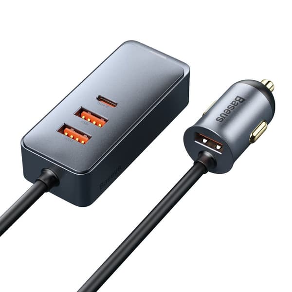 Autolaturin jakaja 3x USB + USB-C 120W PPS QC PD harmaa Harmaa