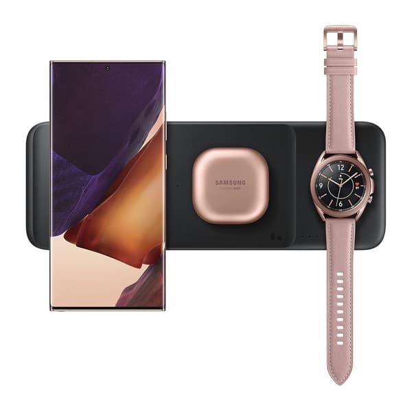 TRIO ladestation til Galaxy Watch telefoner, TWS hovedtelefoner + sort USB-C kabel