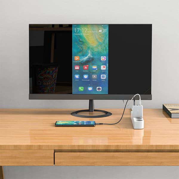 2-i-1 väggladdare med USB-C-kabel + USB-C - HDMI 4K-adapter vit