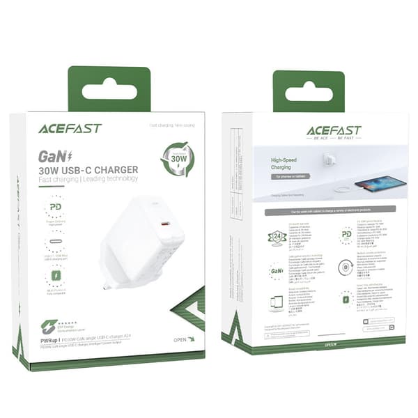 Suomi GaN USB-C laturi 30W Q3 3.0 AFC FCP UK pistoke valkoinen