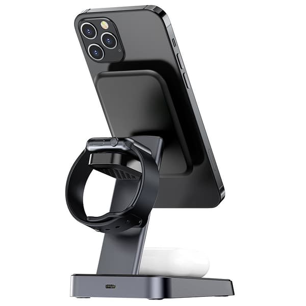 3in1 15W Qi-laturi magneettipidikkeellä iPhonelle, Apple Watchille ja AirPodsille, musta