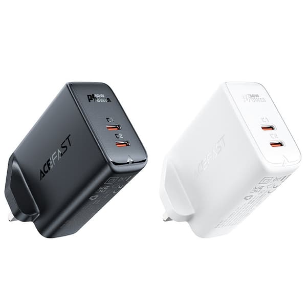 Engelsk A32 GaN nätladdare två USB-C PD-portar 50W UK kontakt vit