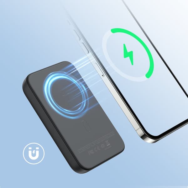 Mini Power Bank 10000mAh magnetisk med QC PD USB USB-C oplader, sort