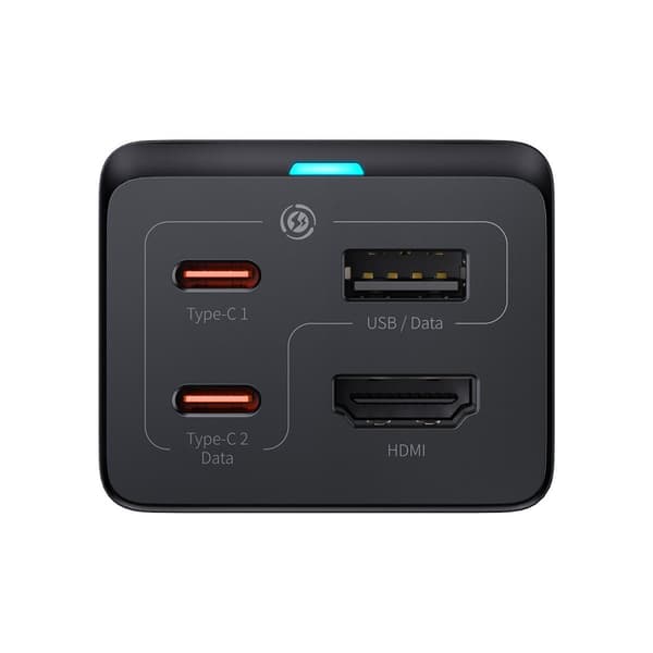 2-i-1 GaN5 Pro vægoplader + HUB HDMI 4K-konverter 2x USB-C USB-A sort