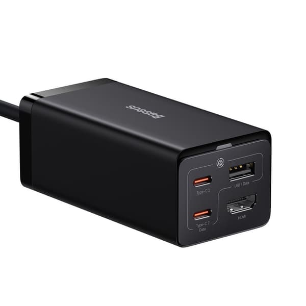 2-i-1 GaN5 Pro vægoplader + HUB HDMI 4K-konverter 2x USB-C USB-A sort