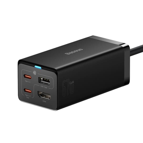 2in1 GaN5 Pro -seinälaturi + HUB HDMI 4K -muunnin 2x USB-C USB-A musta