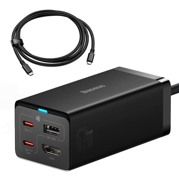 2in1 GaN5 Pro -seinälaturi + HUB HDMI 4K -muunnin 2x USB-C USB-A musta
