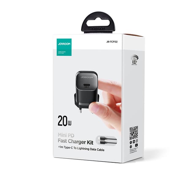 Mini USB-C 20W PD-laturi iPhone Lightning -kaapelilla, musta