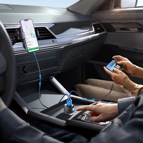 60W PD USB-C USB-A biloplader, sort