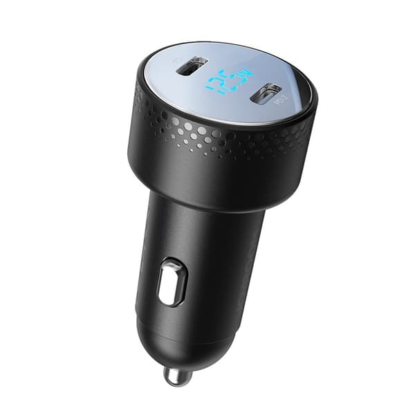 Billader med LED display 2x USB-C 70W, sort